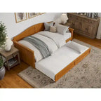 Lit de repos en bois Twin Beadboard avec lit gigogne, blanc / noyer / gris / caramel clair, pour 2