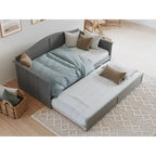 Lit de repos en bois Twin Beadboard avec lit gigogne, blanc / noyer / gris / caramel clair, pour 2