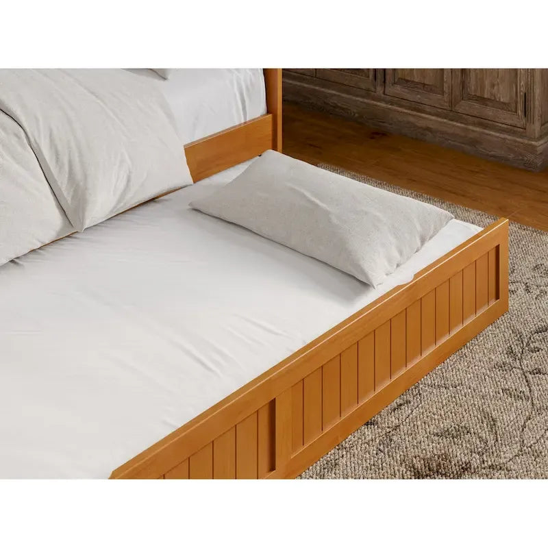 Lit de repos en bois Twin Beadboard avec lit gigogne, blanc / noyer / gris / caramel clair, pour 2