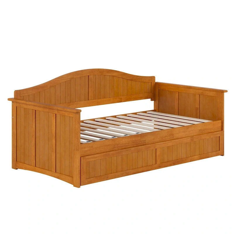 Lit de repos en bois Twin Beadboard avec lit gigogne, blanc / noyer / gris / caramel clair, pour 2