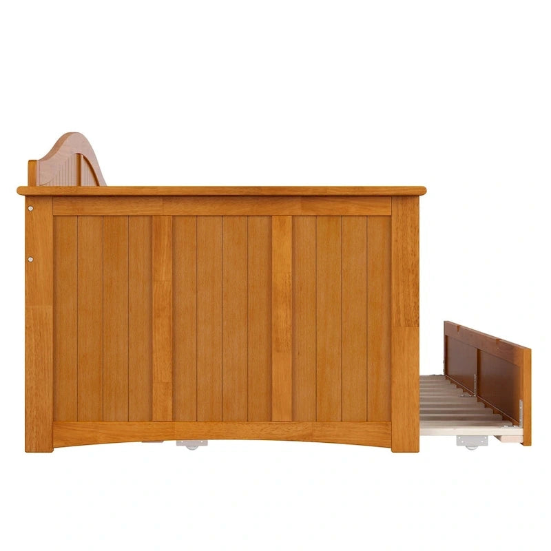 Lit de repos en bois Twin Beadboard avec lit gigogne, blanc / noyer / gris / caramel clair, pour 2