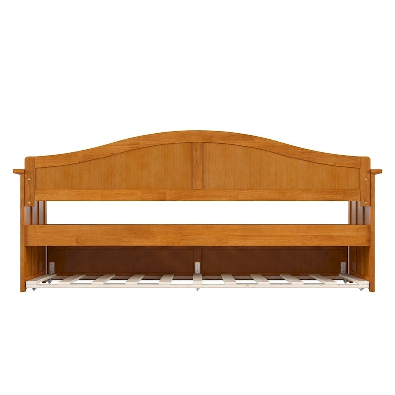 Lit de repos en bois Twin Beadboard avec lit gigogne, blanc / noyer / gris / caramel clair, pour 2