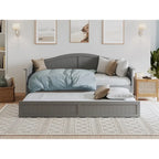 Lit de repos en bois Twin Beadboard avec lit gigogne, blanc / noyer / gris / caramel clair, pour 2