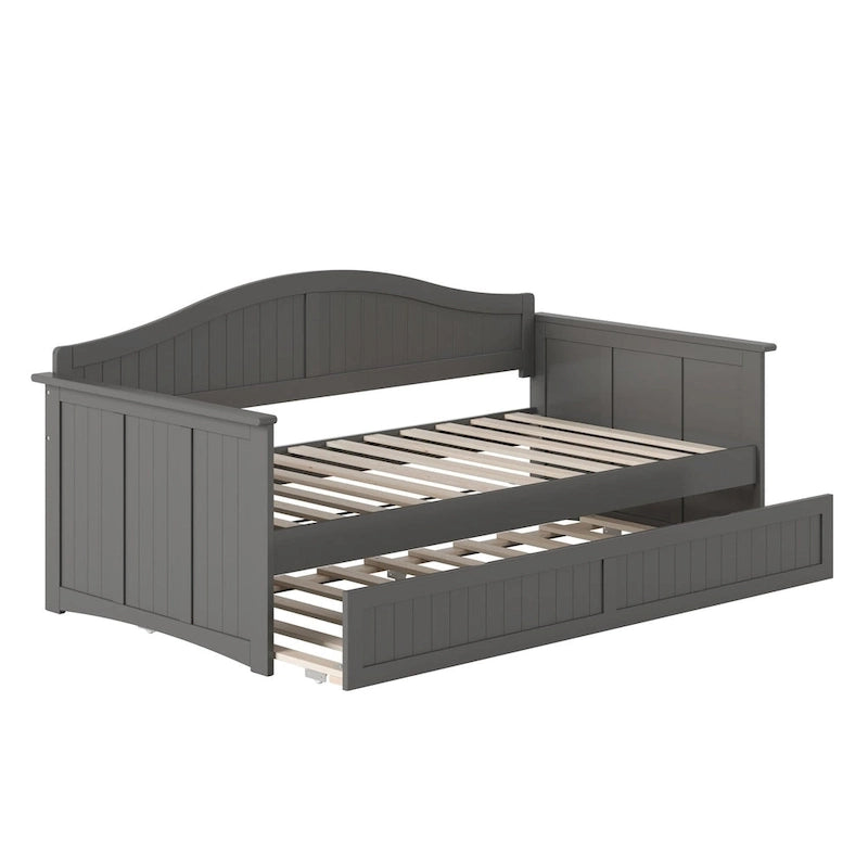 Lit de repos en bois Twin Beadboard avec lit gigogne, blanc / noyer / gris / caramel clair, pour 2