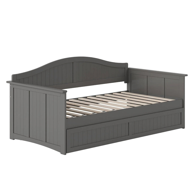 Lit de repos en bois Twin Beadboard avec lit gigogne, blanc / noyer / gris / caramel clair, pour 2