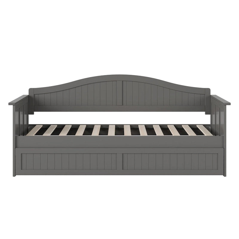 Lit de repos en bois Twin Beadboard avec lit gigogne, blanc / noyer / gris / caramel clair, pour 2