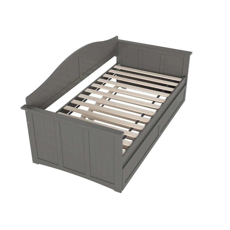 Lit de repos en bois Twin Beadboard avec lit gigogne, blanc / noyer / gris / caramel clair, pour 2