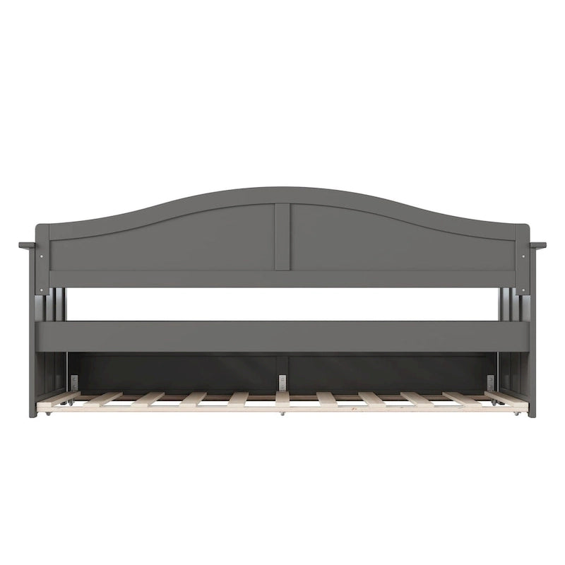 Lit de repos en bois Twin Beadboard avec lit gigogne, blanc / noyer / gris / caramel clair, pour 2