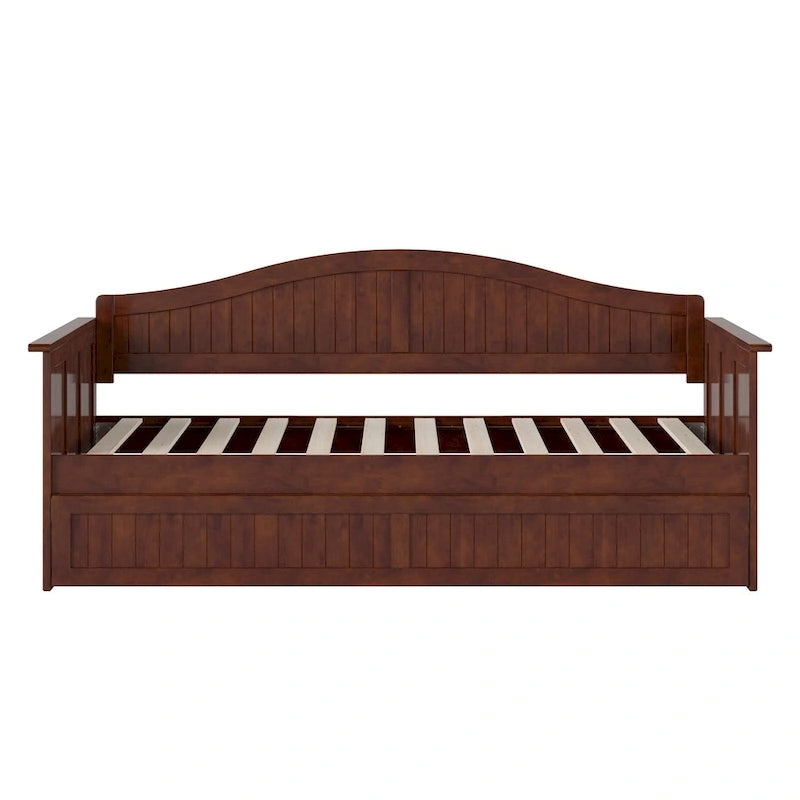 Lit de repos en bois Twin Beadboard avec lit gigogne, blanc / noyer / gris / caramel clair, pour 2