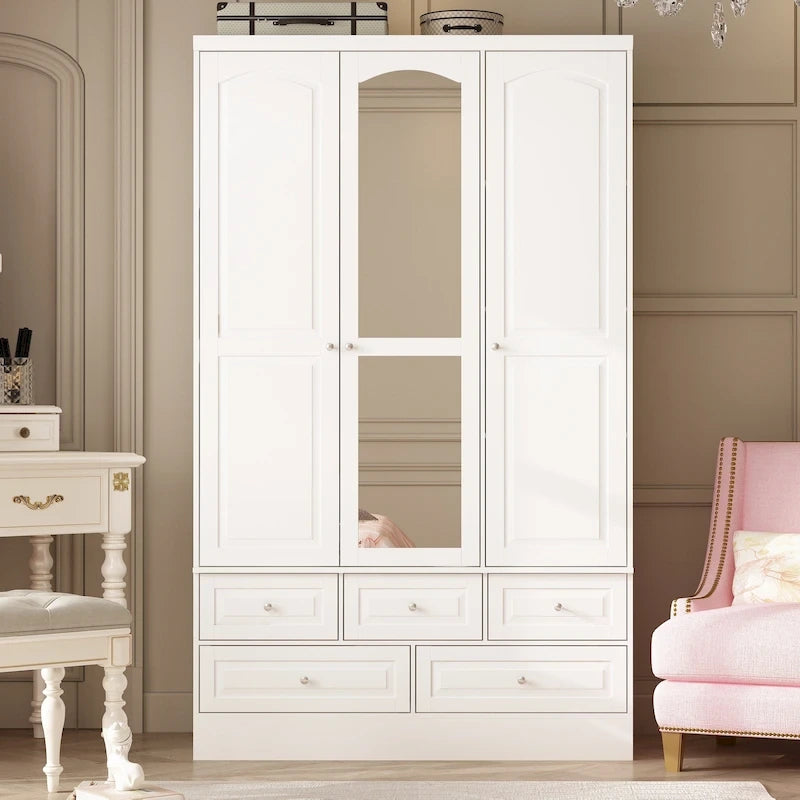 Mirrored Door Wardrobe, White, Modern Style, Single