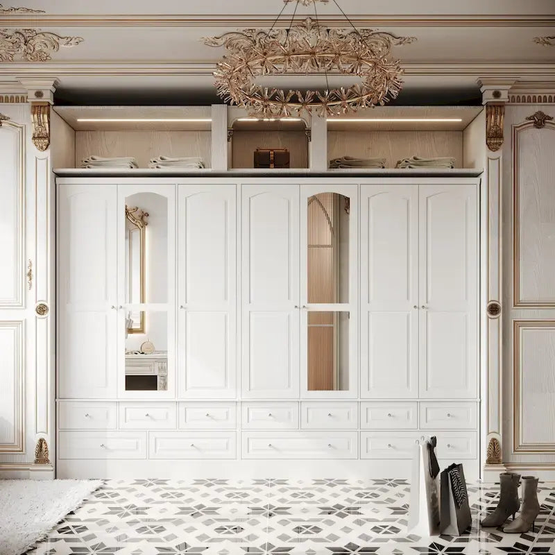 Mirrored Door Wardrobe, White, Modern Style, Single