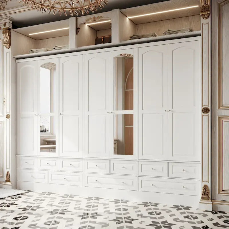 Mirrored Door Wardrobe, White, Modern Style, Single