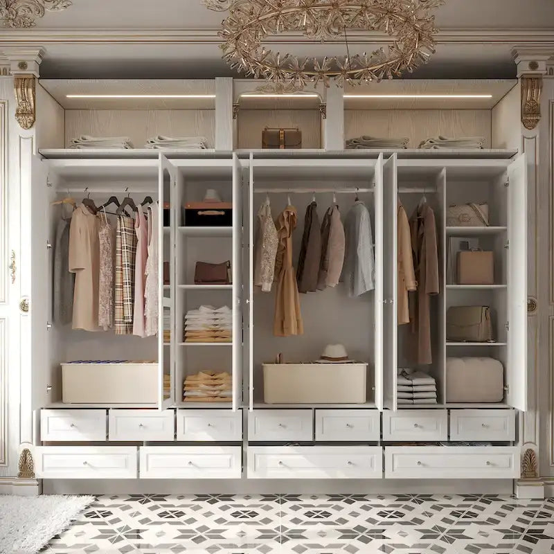 Armoire de chambre avec miroir, blanc, style moderne, simple