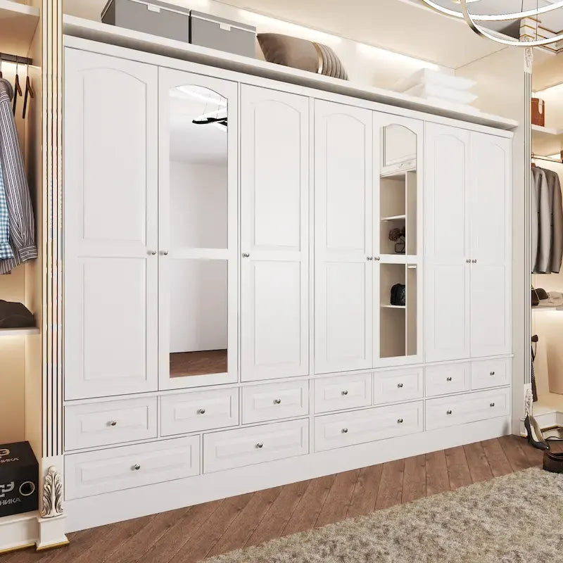 Armoire de chambre avec miroir, blanc, style moderne, simple