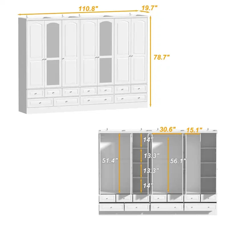 Armoire de chambre avec miroir, blanc, style moderne, simple
