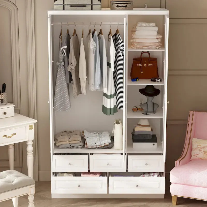 Armoire de chambre avec miroir, blanc, style moderne, simple