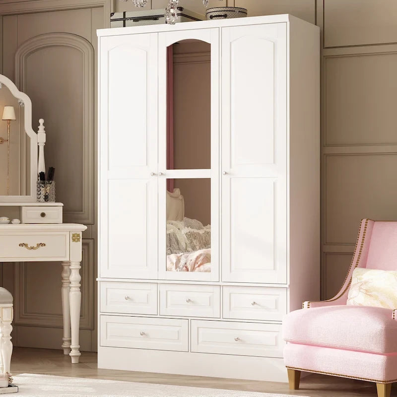 Armoire de chambre avec miroir, blanc, style moderne, simple