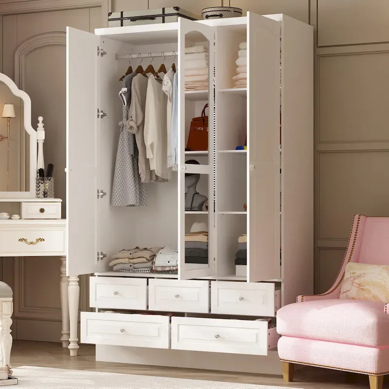 Armoire de chambre avec miroir, blanc, style moderne, simple