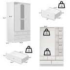 Armoire de chambre avec miroir, blanc, style moderne, simple
