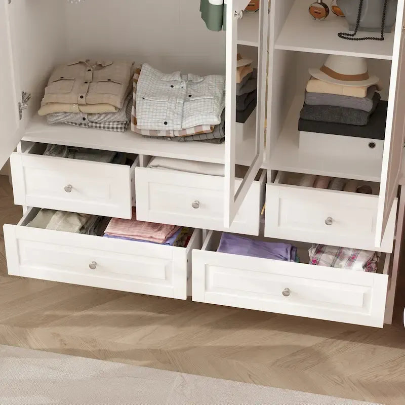 Armoire de chambre avec miroir, blanc, style moderne, simple