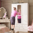 Armoire de chambre avec miroir, blanc, style moderne, simple