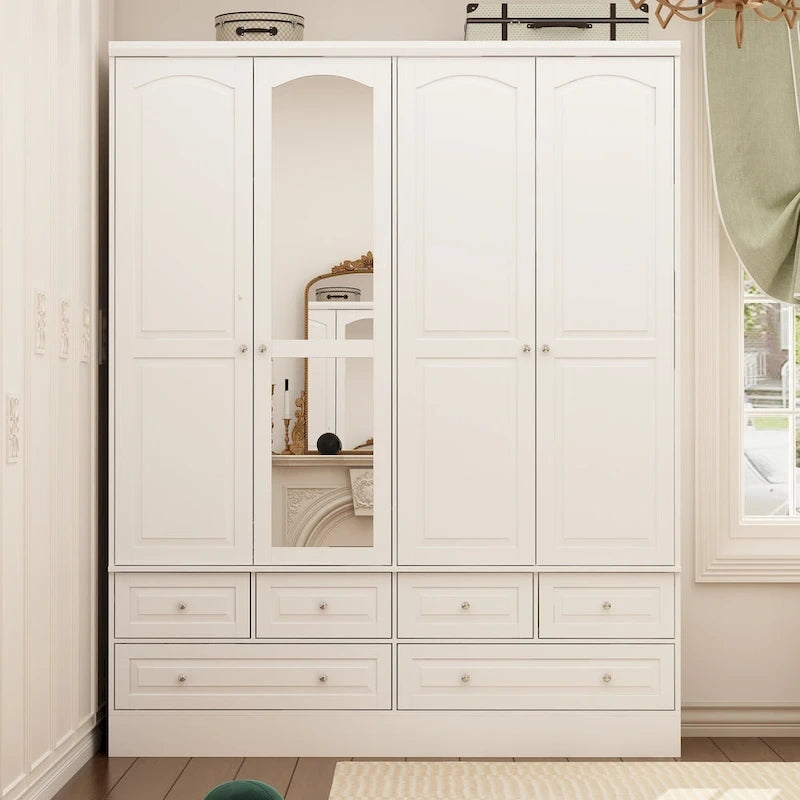 Armoire de chambre avec miroir, blanc, style moderne, simple