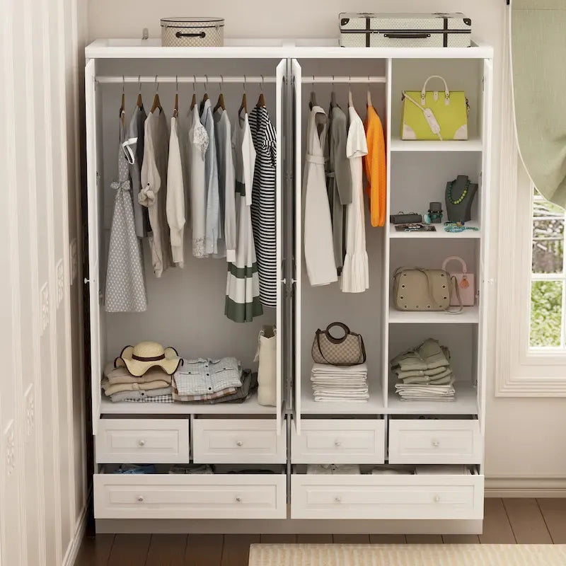 Armoire de chambre avec miroir, blanc, style moderne, simple