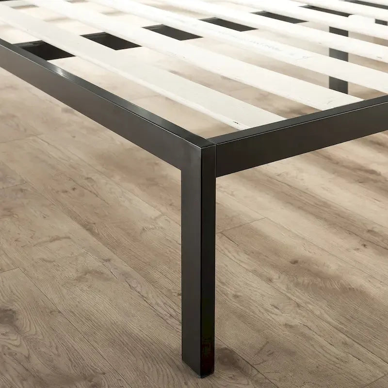 Lit plate-forme en acier avec tête de lit en tissu gris, noir, contemporain, simple / double / grand / très grand