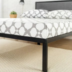 Lit plate-forme en acier avec tête de lit en tissu gris, noir, contemporain, simple / double / grand / très grand