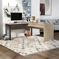 Bureau d'angle industriel à plateau relevable en chêne naturel avec cadre en fer, 65 po
