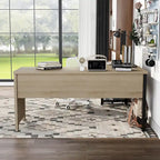 Bureau d'angle industriel à plateau relevable en chêne naturel avec cadre en fer, 65 po