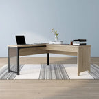 Bureau d'angle industriel à plateau relevable en chêne naturel avec cadre en fer, 65 po