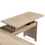 Bureau d'angle industriel à plateau relevable en chêne naturel avec cadre en fer, 65 po