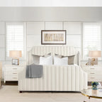 Cadre de lit King Channel Tufted Winged Panel, Blanc / Gris Argent, Transitionnel, Pour 2