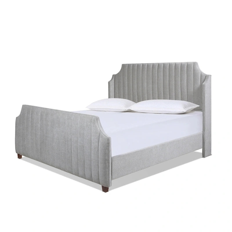 Cadre de lit King Channel Tufted Winged Panel, Blanc / Gris Argent, Transitionnel, Pour 2