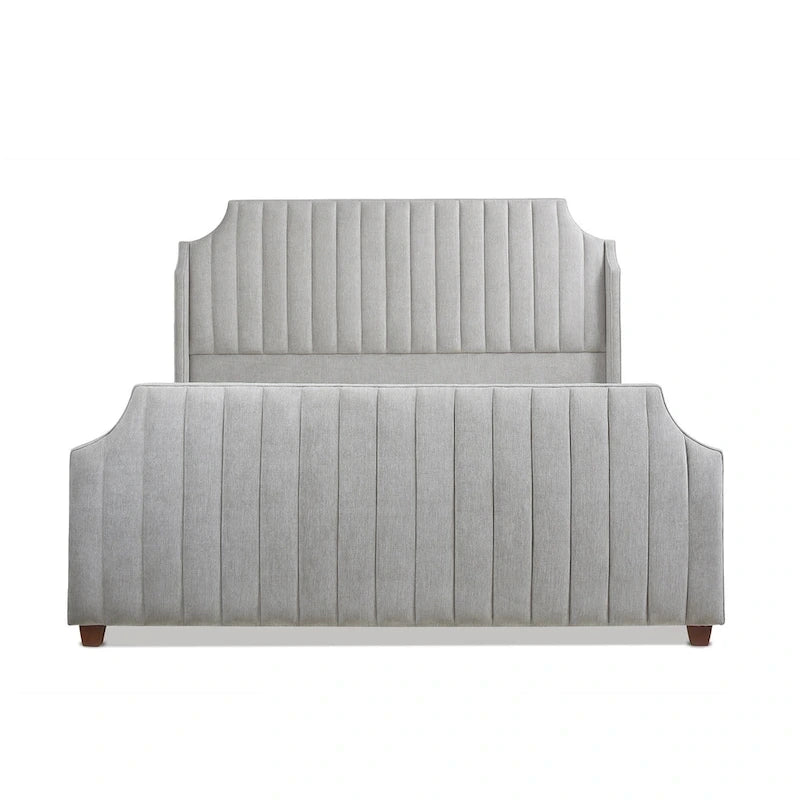 Cadre de lit King Channel Tufted Winged Panel, Blanc / Gris Argent, Transitionnel, Pour 2