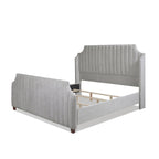 Cadre de lit King Channel Tufted Winged Panel, Blanc / Gris Argent, Transitionnel, Pour 2