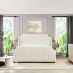 Cadre de lit King Channel Tufted Winged Panel, Blanc / Gris Argent, Transitionnel, Pour 2
