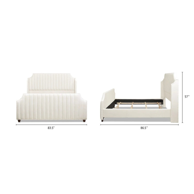 Cadre de lit King Channel Tufted Winged Panel, Blanc / Gris Argent, Transitionnel, Pour 2