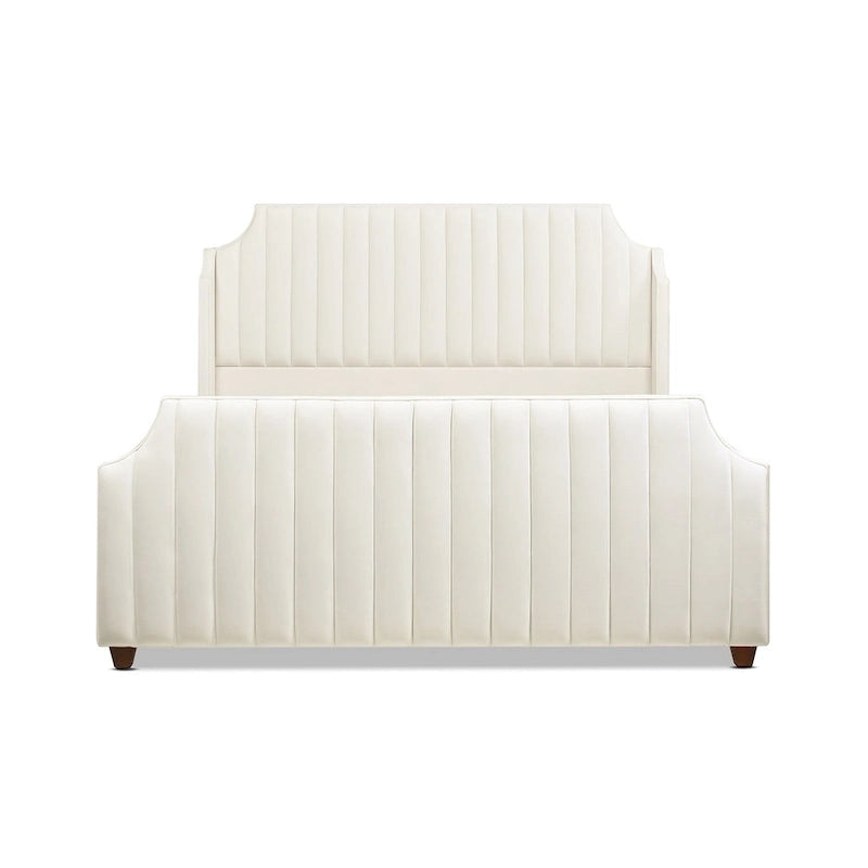 Cadre de lit King Channel Tufted Winged Panel, Blanc / Gris Argent, Transitionnel, Pour 2