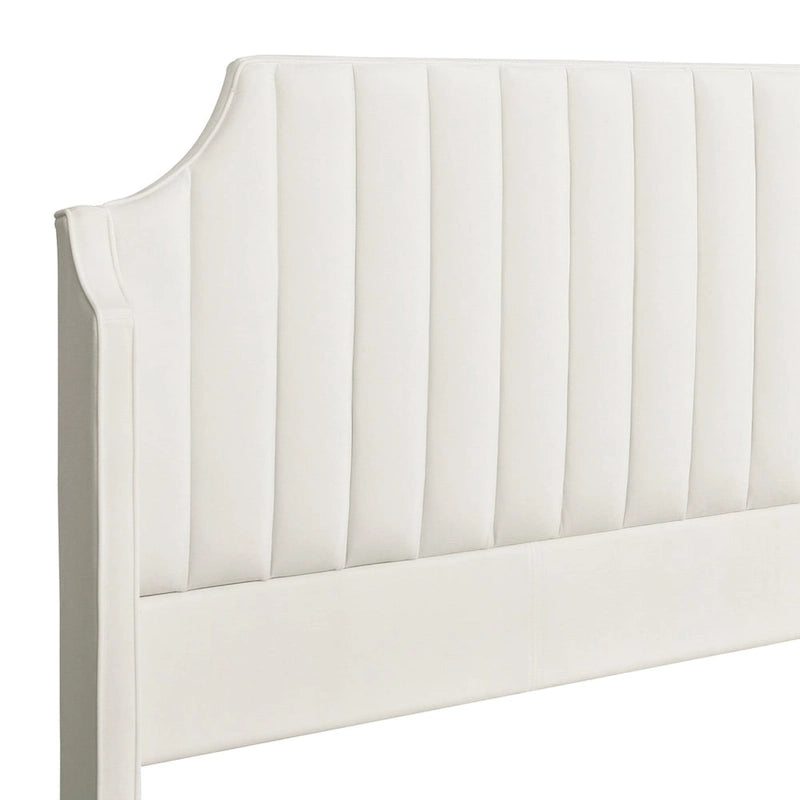 Cadre de lit King Channel Tufted Winged Panel, Blanc / Gris Argent, Transitionnel, Pour 2