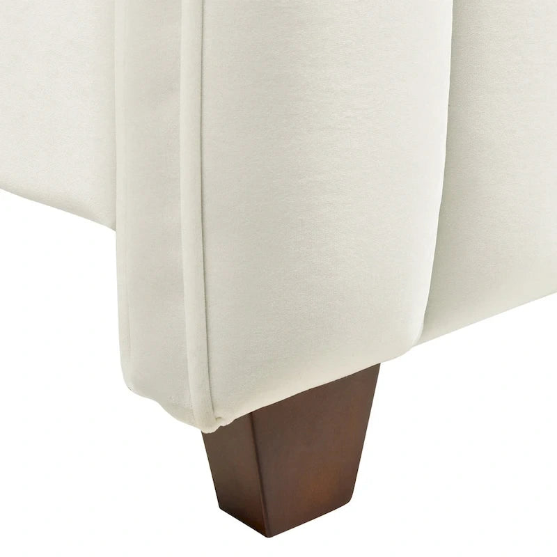 Cadre de lit King Channel Tufted Winged Panel, Blanc / Gris Argent, Transitionnel, Pour 2