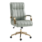 Fauteuil de bureau pivotant en similicuir style Mid-Century avec surpiqûres en canal et base en métal doré, coloris Camel / Marron / Noir / Vert / Ivoire / Bleu marine, simple
