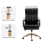 Fauteuil de bureau pivotant en similicuir style Mid-Century avec surpiqûres en canal et base en métal doré, coloris Camel / Marron / Noir / Vert / Ivoire / Bleu marine, simple