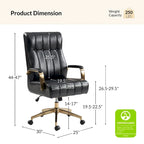 Fauteuil de bureau pivotant en similicuir style Mid-Century avec surpiqûres en canal et base en métal doré, coloris Camel / Marron / Noir / Vert / Ivoire / Bleu marine, simple
