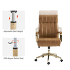 Fauteuil de bureau pivotant en similicuir style Mid-Century avec surpiqûres en canal et base en métal doré, coloris Camel / Marron / Noir / Vert / Ivoire / Bleu marine, simple
