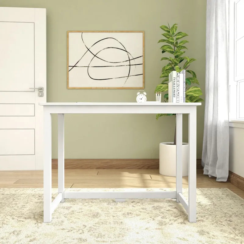 Bureau moderne, gris / bleu / blanc / naturel / argile, pieds en bois massif, simple