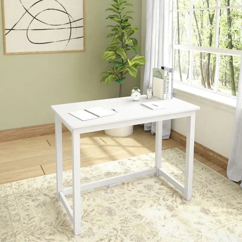 Bureau moderne, gris / bleu / blanc / naturel / argile, pieds en bois massif, simple