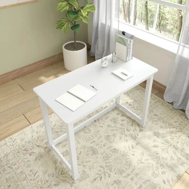 Bureau moderne, gris / bleu / blanc / naturel / argile, pieds en bois massif, simple