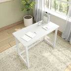 Bureau moderne, gris / bleu / blanc / naturel / argile, pieds en bois massif, simple